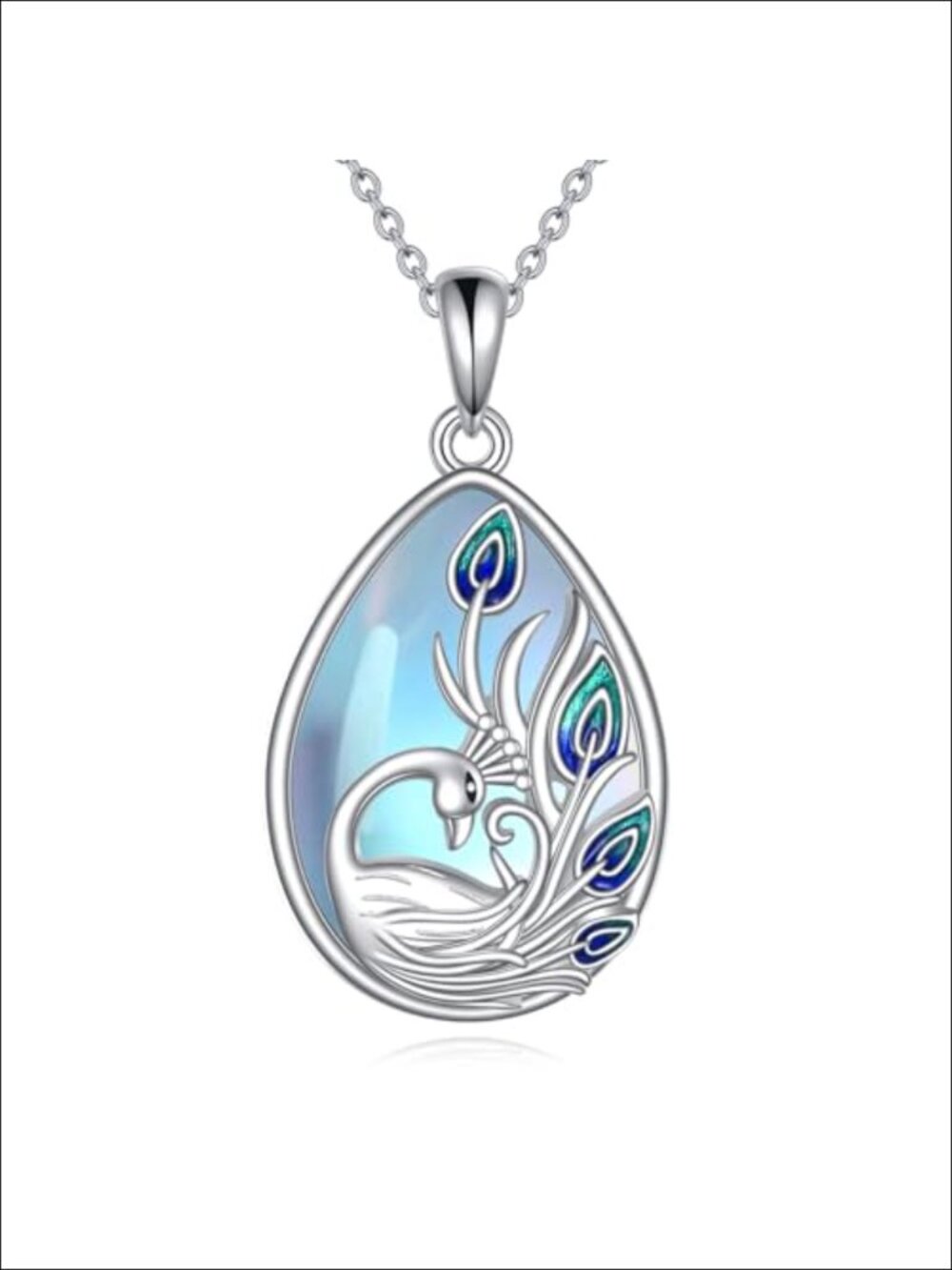 925 Sterling Silver Teardrop Abalone Shell Pendant Necklace Moonstone Turquoise